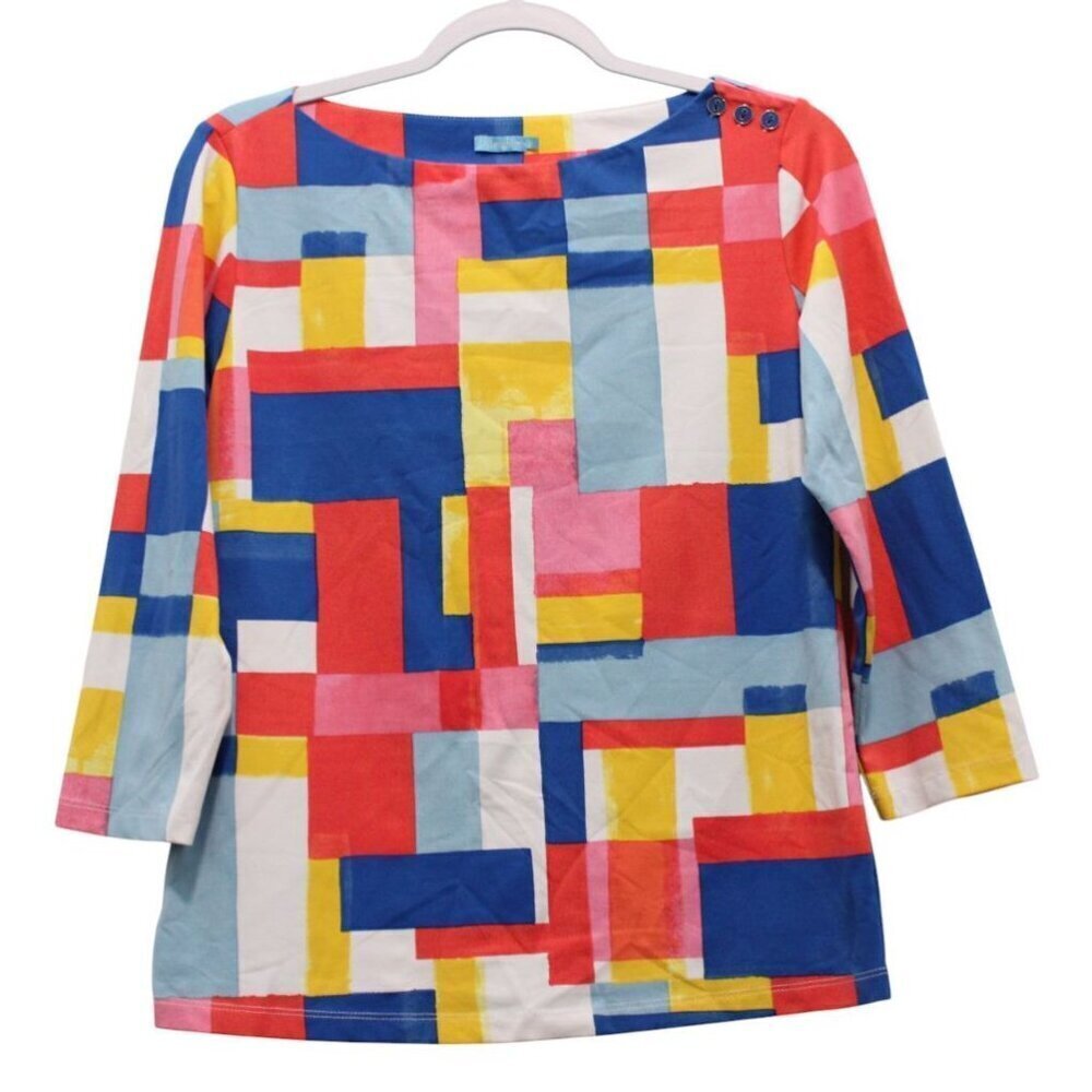 J McLaughlin Blouse Medium Wavesong Catalina Cloth Stretch Geometric Colorful